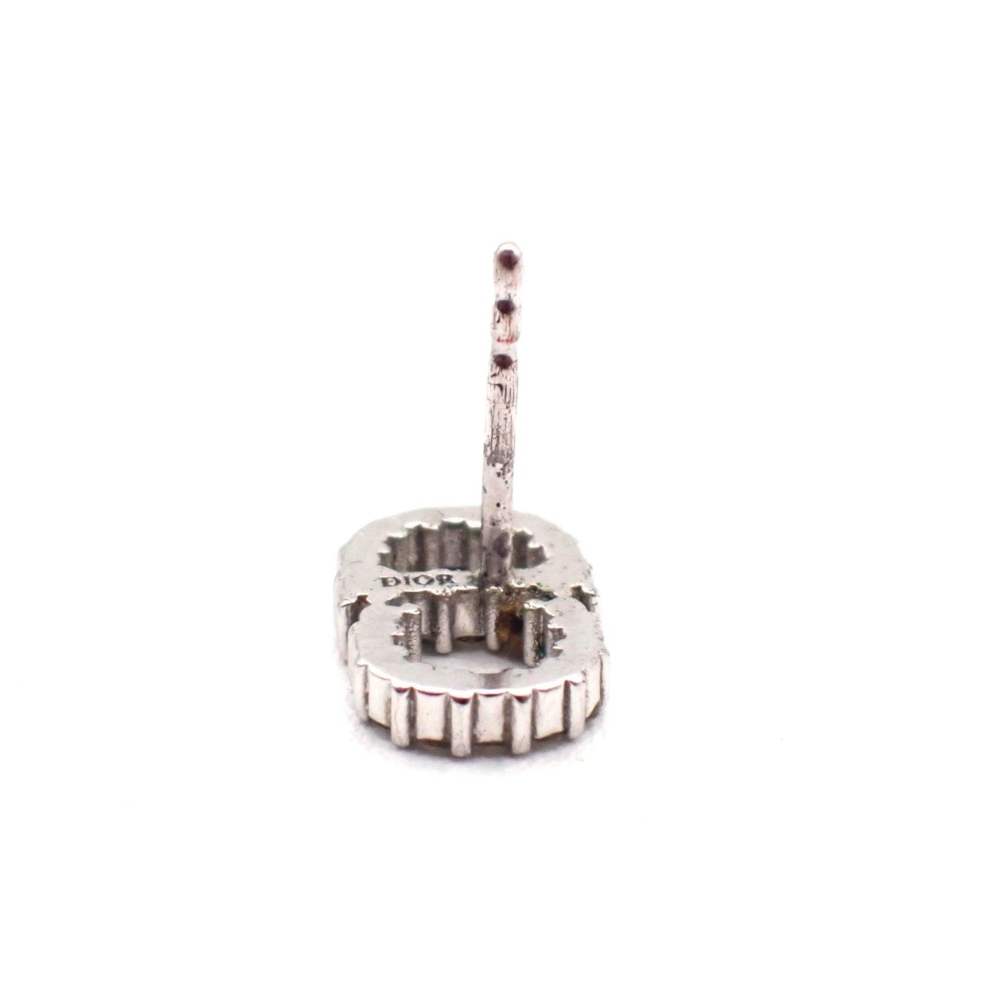 CHRISTIAN DIOR CD Logo Rhinestone Piercing Earrings Silver 62RL850