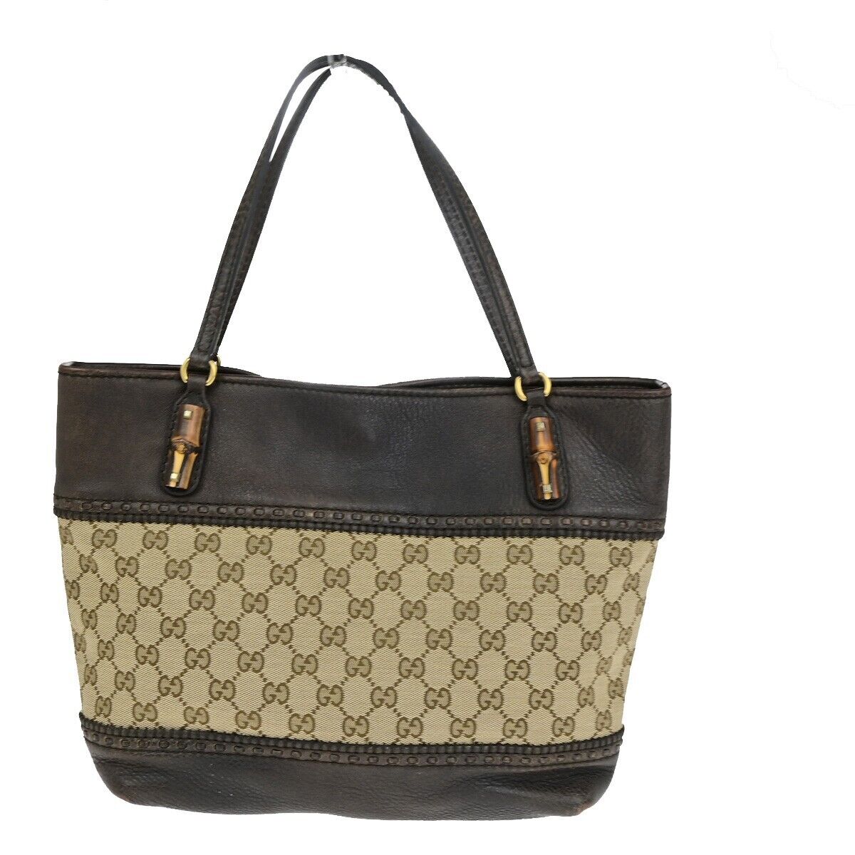GUCCI Logo GG Laidback Crafty Shoulder Tote Bag Canvas Leather Brown 35FB230