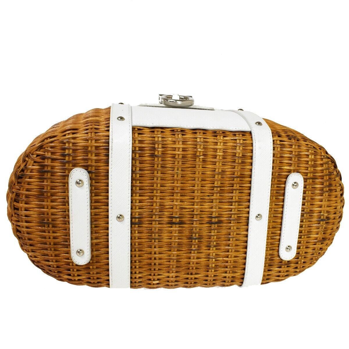 SALVATORE FERRAGAMO Basket Gancini Shoulder Bag Straw Leather Brown WE 88RH761