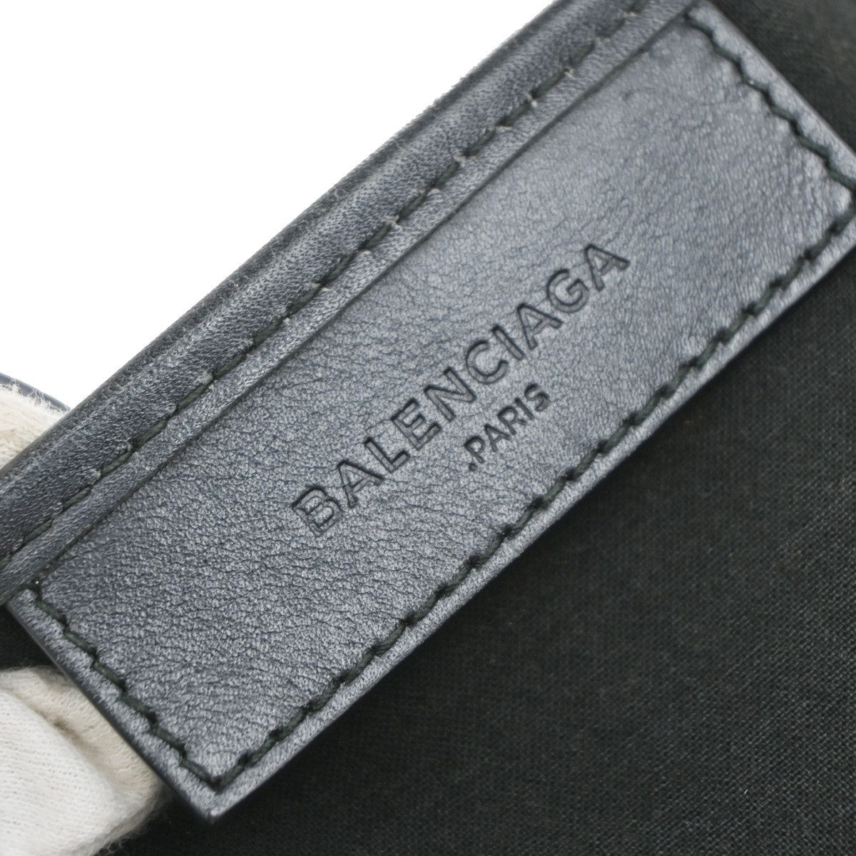 BALENCIAGA Navy Cabas S Shoulder Hand Bag Canvas Leather White Black 66EF982