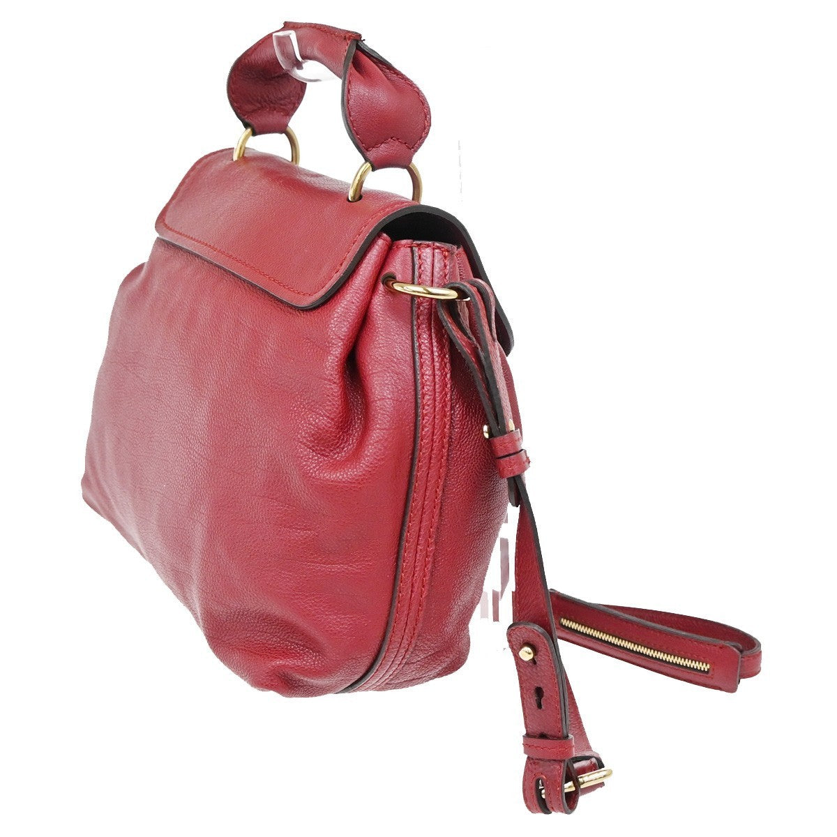 CHLOE Logo Elsie 2Way Shoulder Hand Bag Leather Red GHW 34RL416
