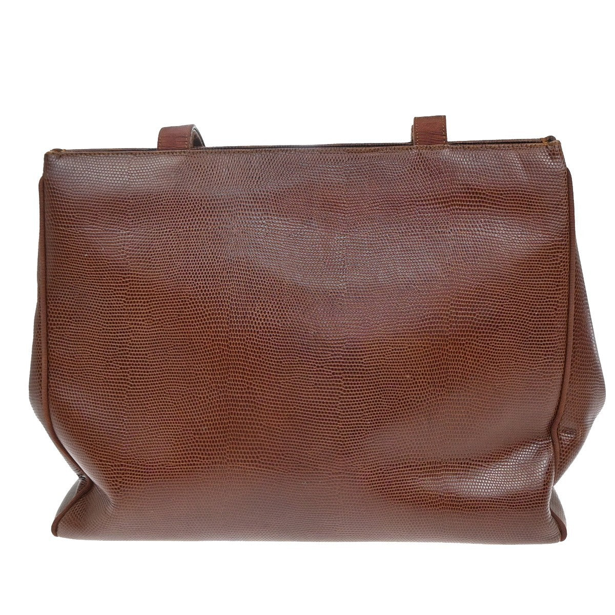 SALVATORE FERRAGAMO Logo Vara Hand Bag Embossing Leather Brown Gold 63EG040