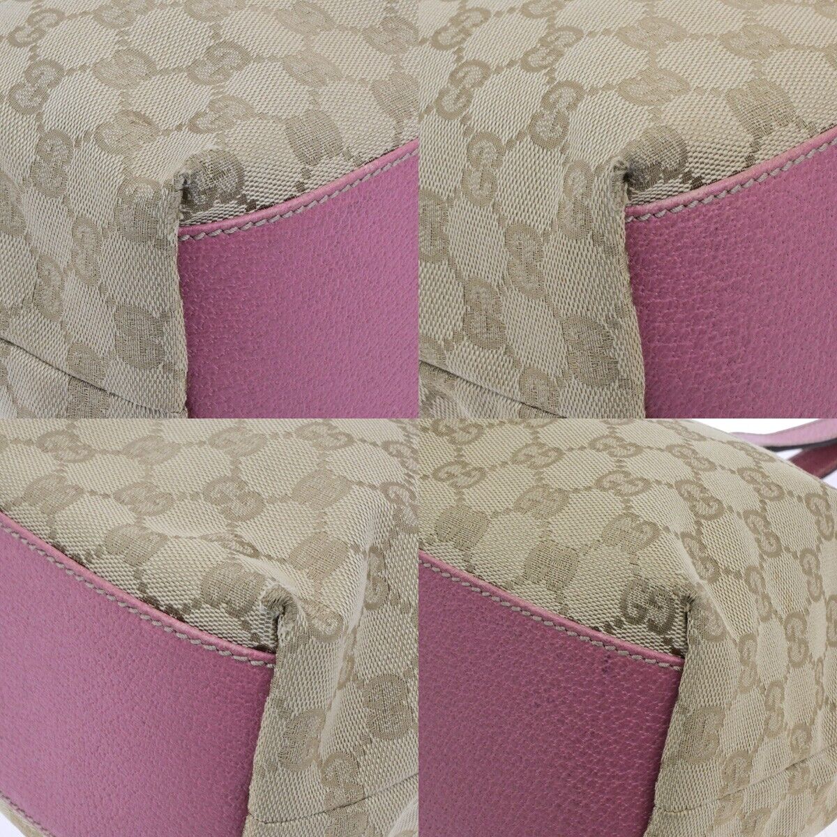 GUCCI Logo GG Pattern Shoulder Hand Bag Canvas Leather Brown Pink GHW 65EE117