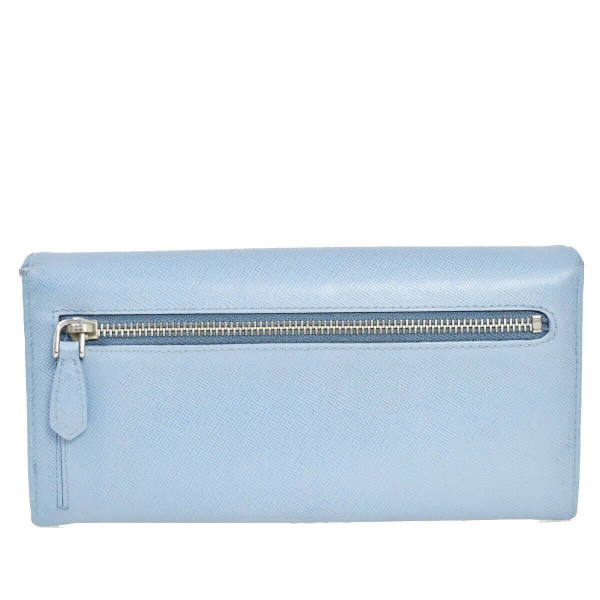 PRADA Logo Saffiano Fiocco Long Bifold Wallet Purse Leather Blue Italy 05YC250
