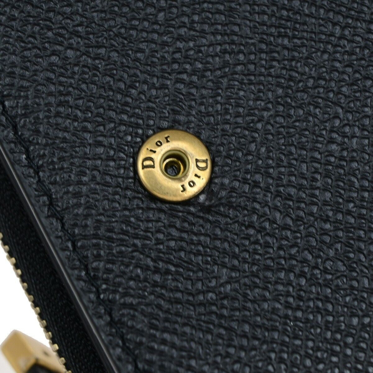 CHRISTIAN DIOR Logo Saddle Trifold Wallet Purse Leather Black GHW Italy 11RK018