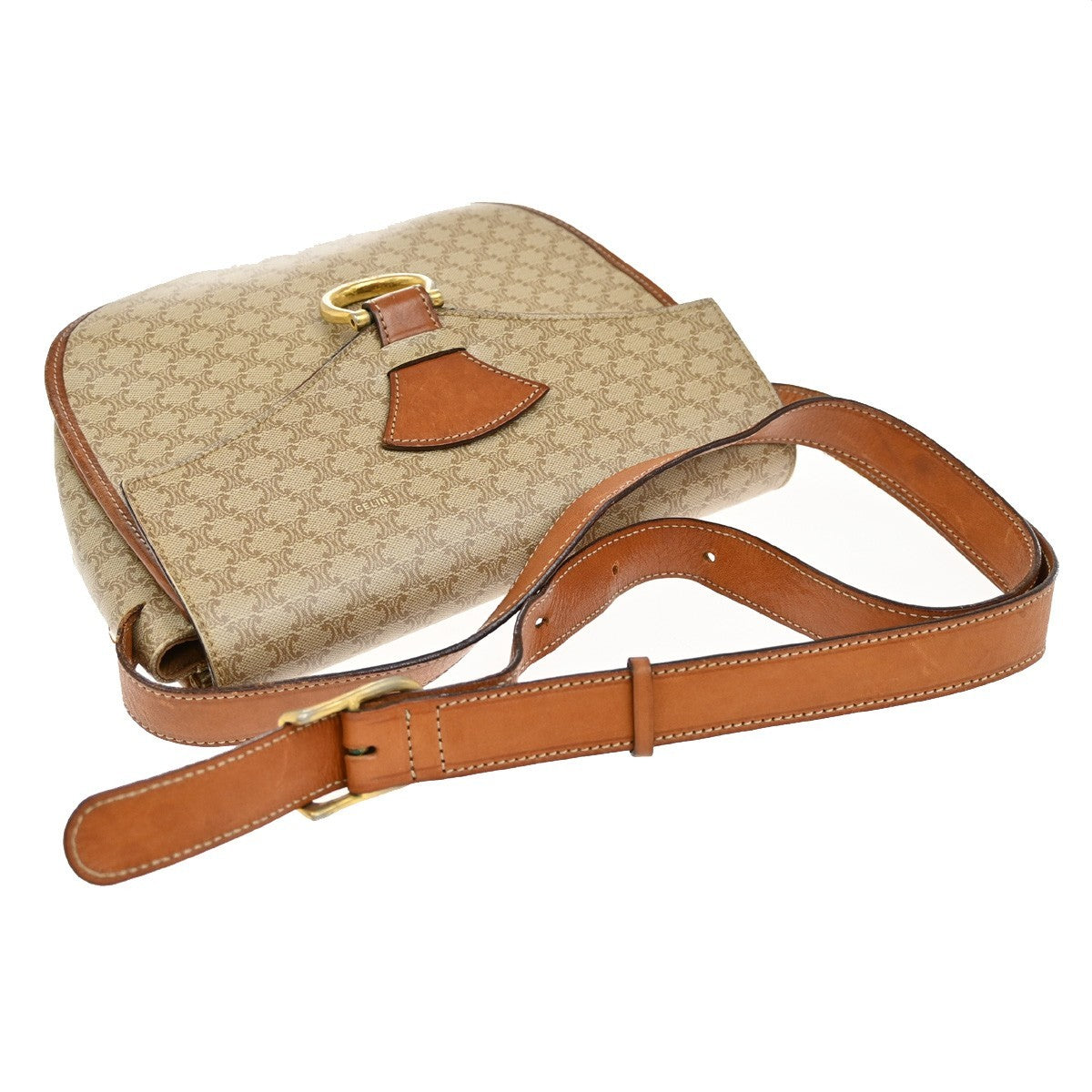 CELINE Logo Macadam Pattern Shoulder Bag PVC Leather Brown GHW Italy 63KB327
