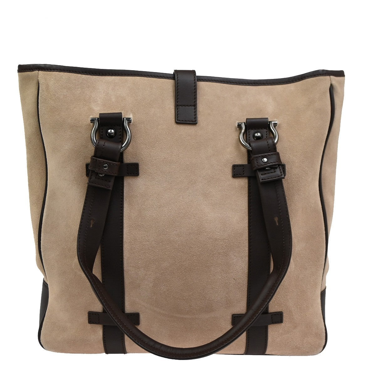 SALVATORE FERRAGAMO Logo Gancini Tote Bag Suede Leather Brown SHW Italy 36DA266