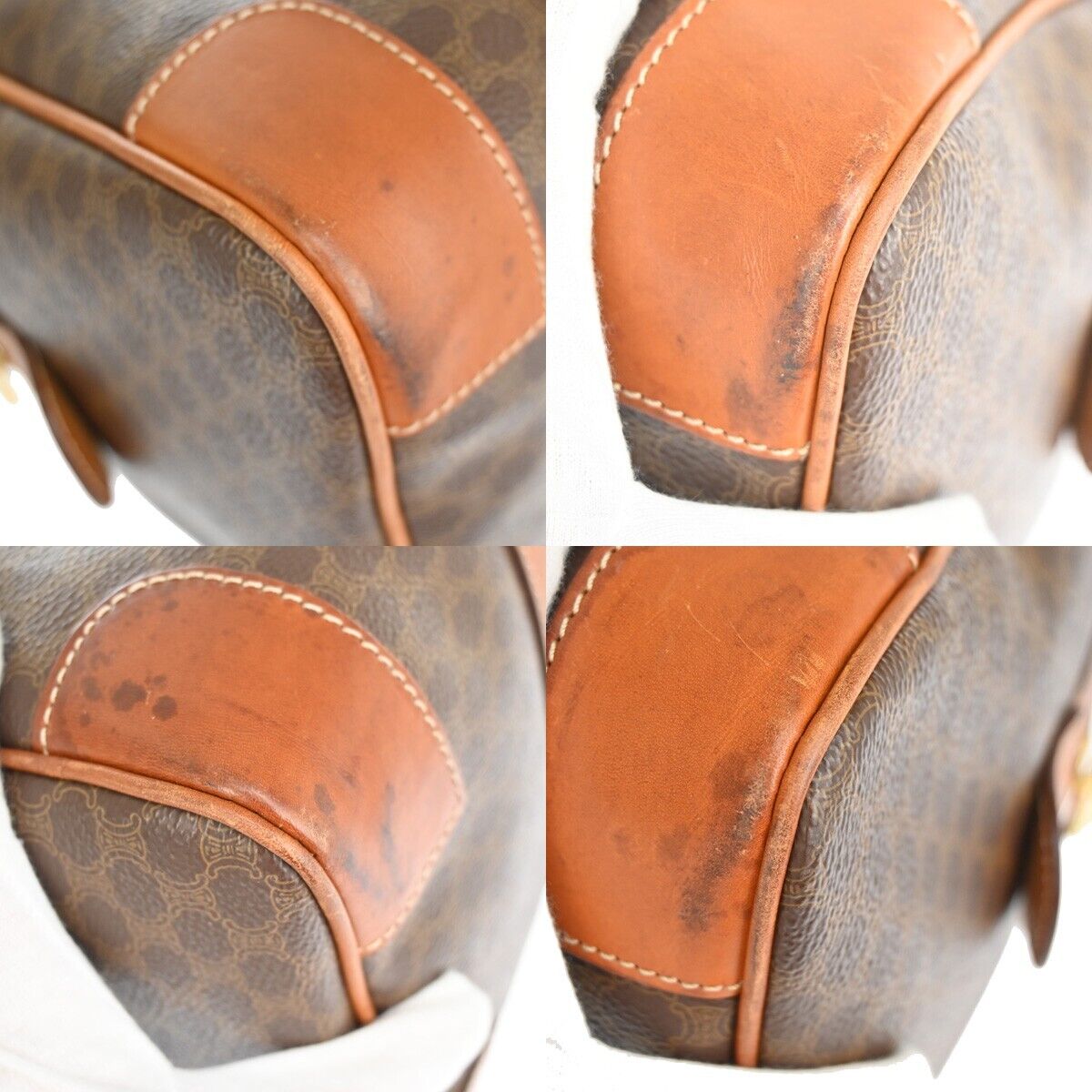 CELINE Macadam Pattern Travel Hand Bag PVC Leather Brown Gold Italy 68FA415