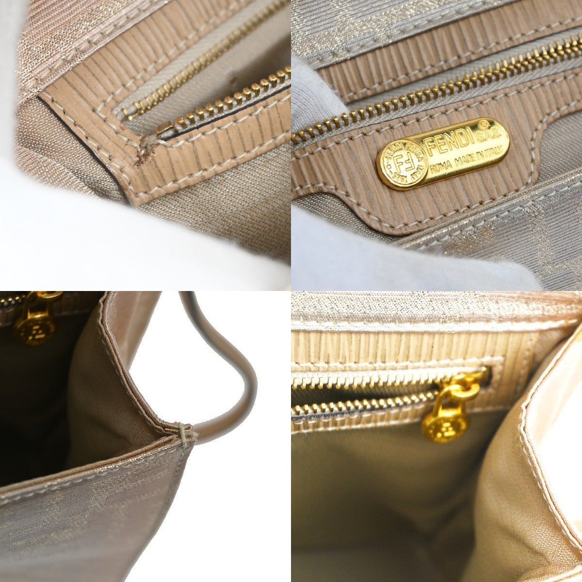 FENDI Zucca Pattern Flap Shoulder Bag Canvas Leather Pink Beige Italy 87KC934