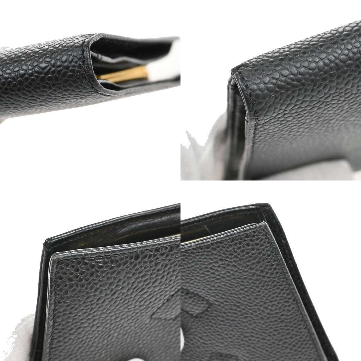 CHANEL CC LOGO Long Bifold Wallet Grained Calfskin Leather Black France 77RL156