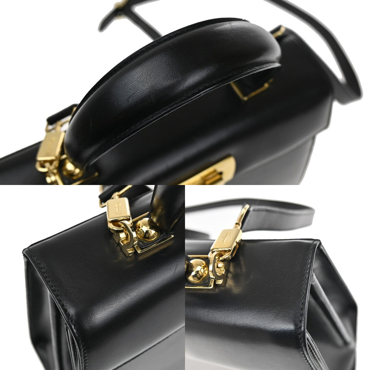 SALVATORE FERRAGAMO Gancini 2Way Shoulder Hand Bag Leather Black GHW 76RL108