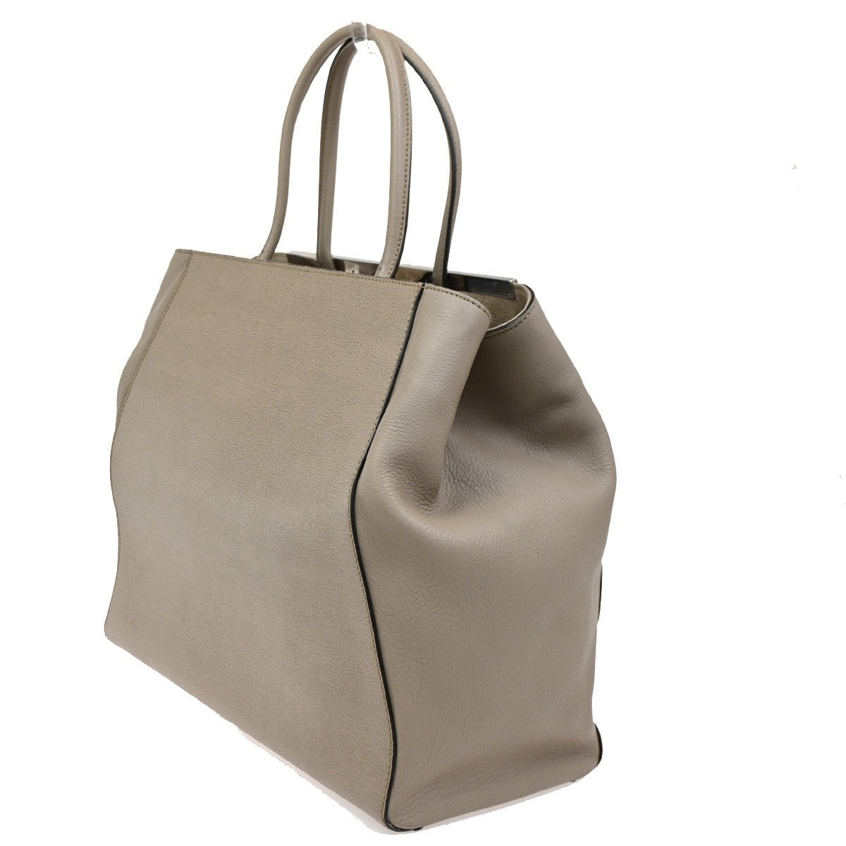 FENDI Logo Large 2Jours Hand Tote Bag Leather Beige Greige SHW Italy 32YH863