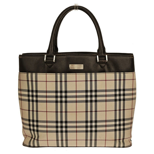 BURBERRY Logo Nova Check Tote Hand Bag Canvas Leather Beige Brown 60GA069