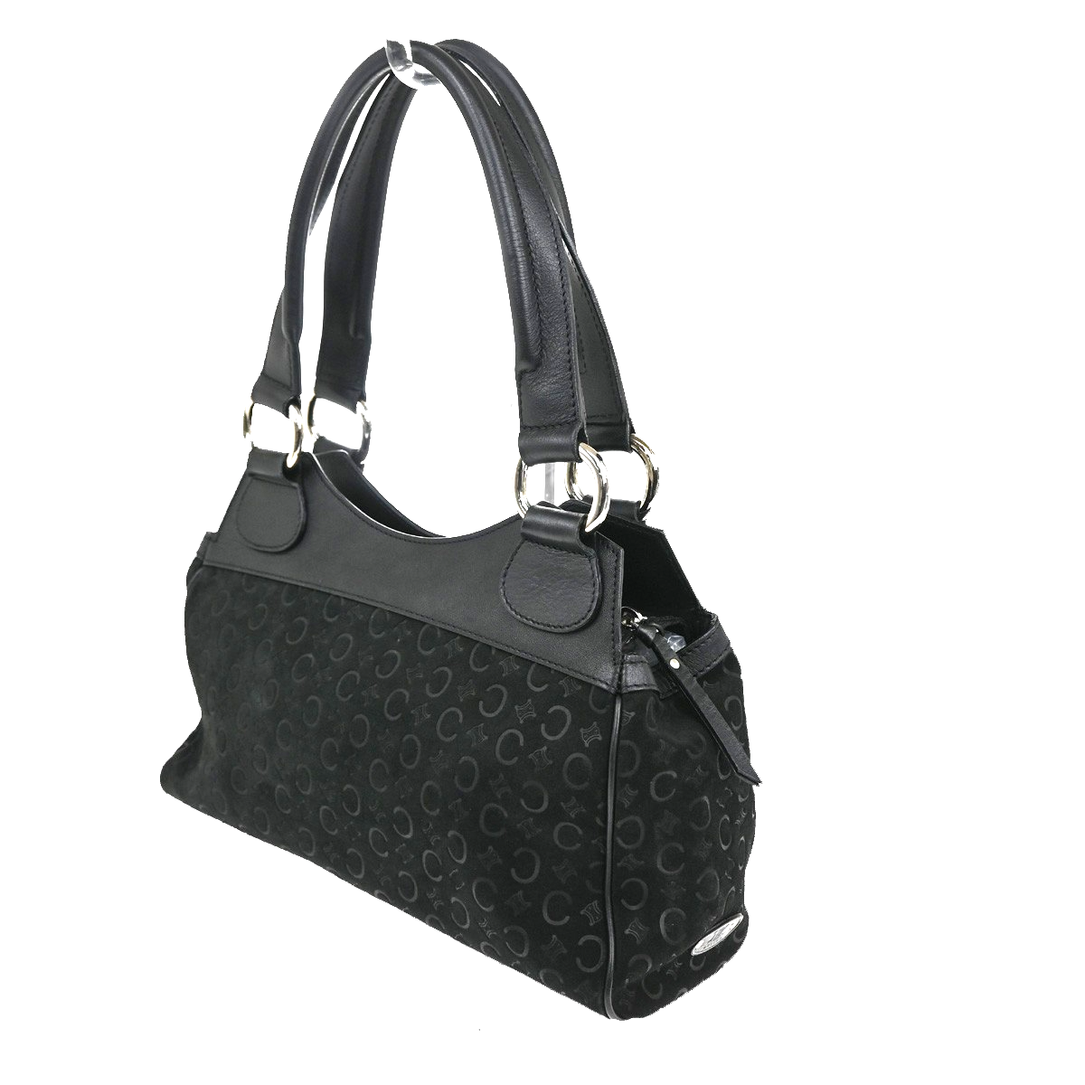 CELINE C Macadam Pattern Shoulder bag Black Suede Leather Black SHW 32CA419