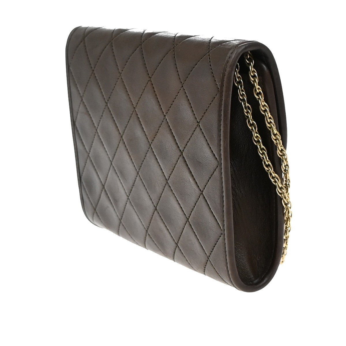 CHANEL CC Logo Mini Matelasse Chain Shoulder Bag Leather Brown GHW 600RF626