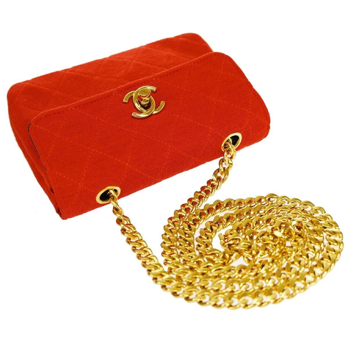 CHANEL CC Logo Mini Matelasse Chain Shoulder Bag Canvas Leather Red 653RH002