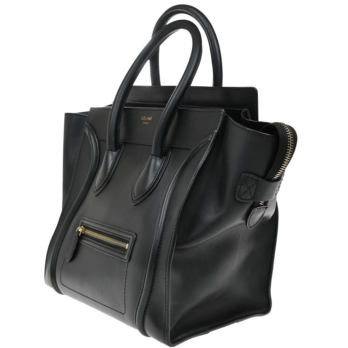 CELINE Logo Luggage Phantom Large Hand Tote Bag Leather Black Italy 667RF549