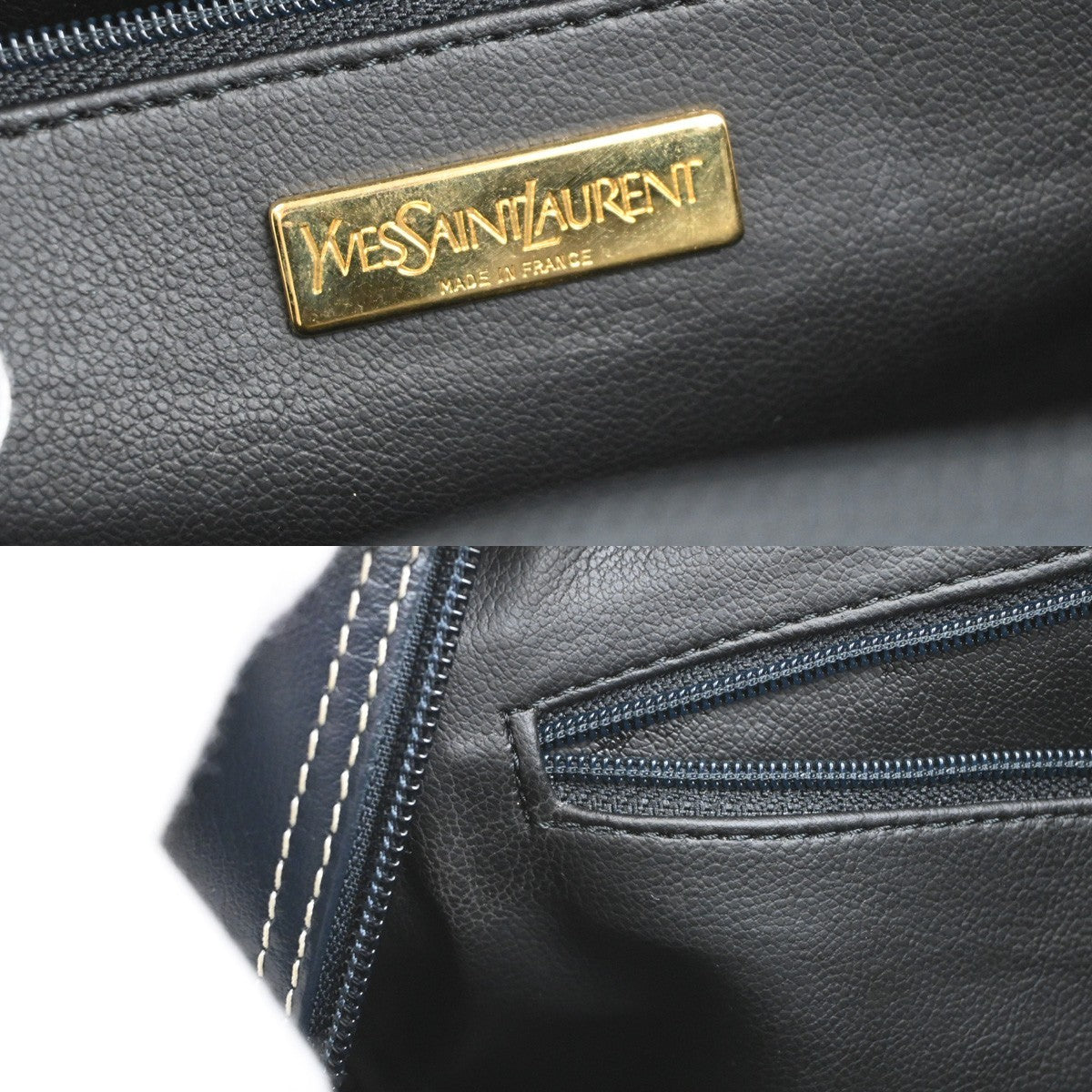YVES SAINT LAURENT Y Logo 2Way Shoulder Hand Bag Leather Navy Blue GHW 18YJ011