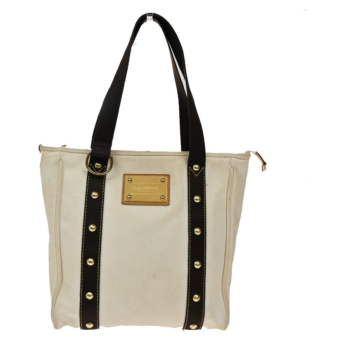 LOUIS VUITTON Cabas MM Shoulder Bag Antigua Canvas Leather White M40036 62KB503