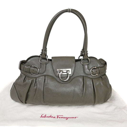 SALVATORE FERRAGAMO Logo Marisa Gancini Shoulder Bag Leather Gray Italy 66FA048