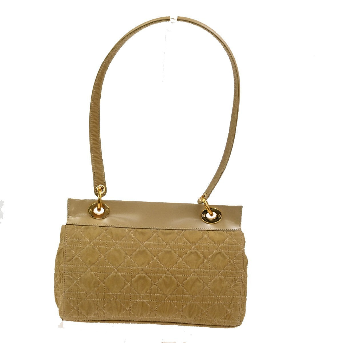 CHRISTIAN DIOR Shoulder Bag Patent Nylon Leather Beige GHW Italy 39TA647