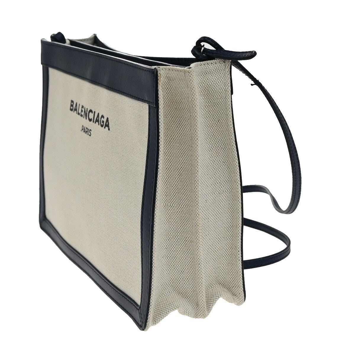 BALENCIAGA Logo 2Way Shoulder Clutch Hand Bag Canvas Leather Beige Blue 85FB718