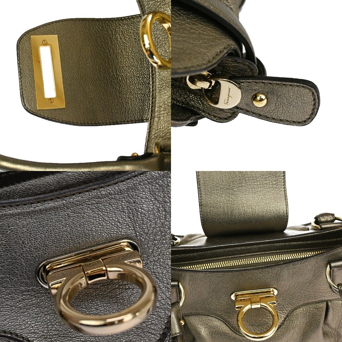 SALVATORE FERRAGAMO Logo Marisa Gancini Shoulder Bag Leather Gray Italy 69SG692
