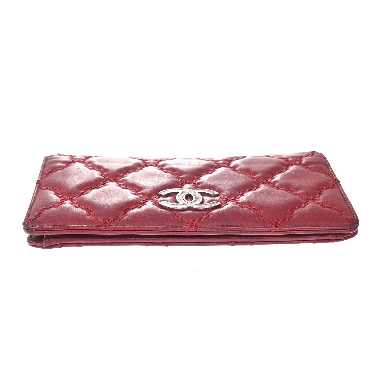 CHANEL CC Logo Matelasse Ultra Stitch Long Bifold Wallet Leather Red SHW 30KP479