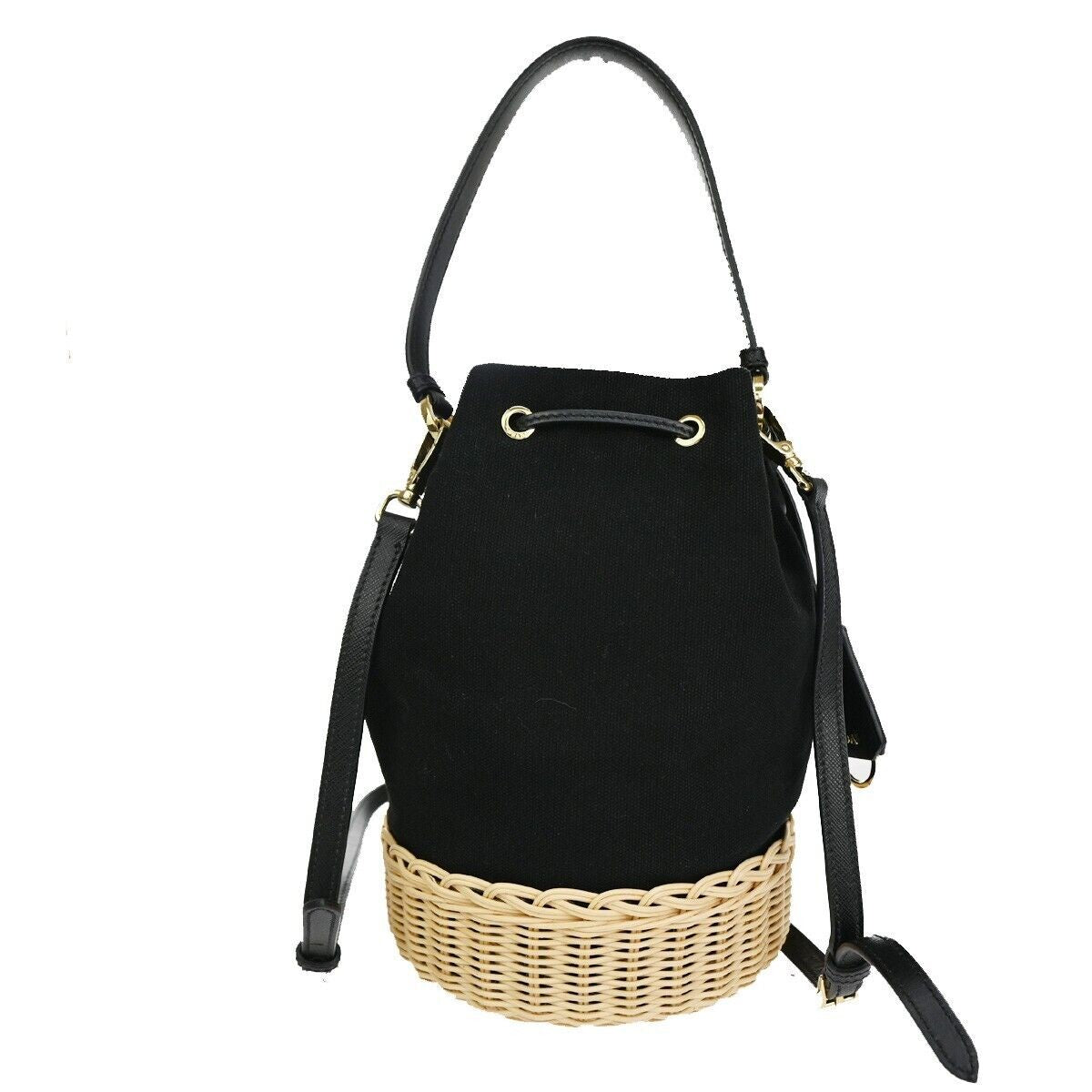 PRADA 2Way Plage Wicker 2Way Shoulder Hand Bag Straw Canvas Leather 669RH025