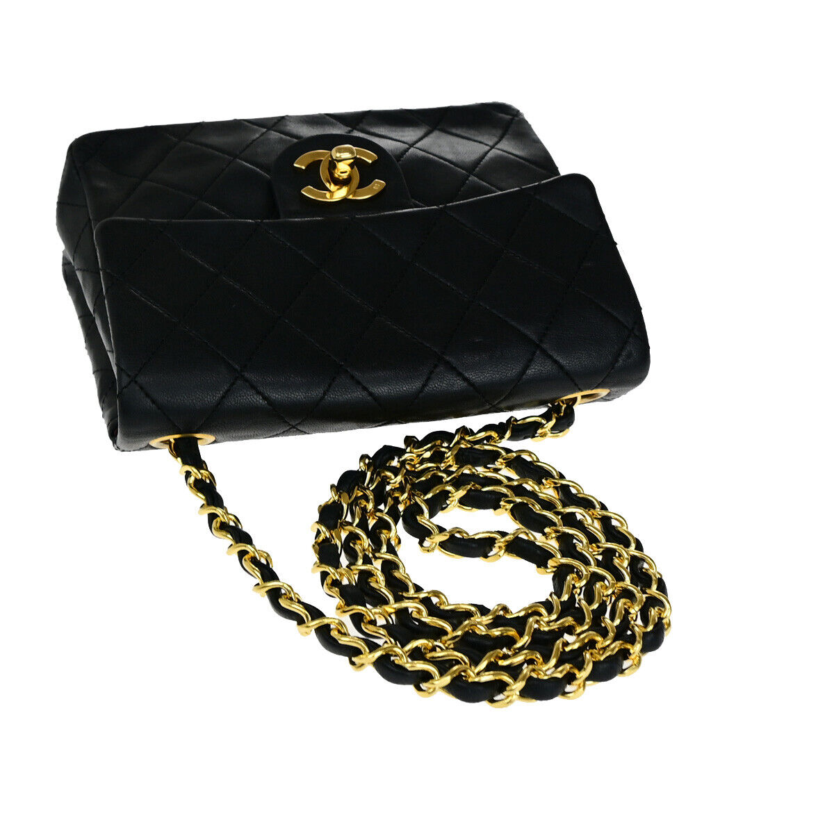 CHANEL CC Mini Matelasse Chain Shoulder Bag Leather GHW Black Vintage 359RJ892