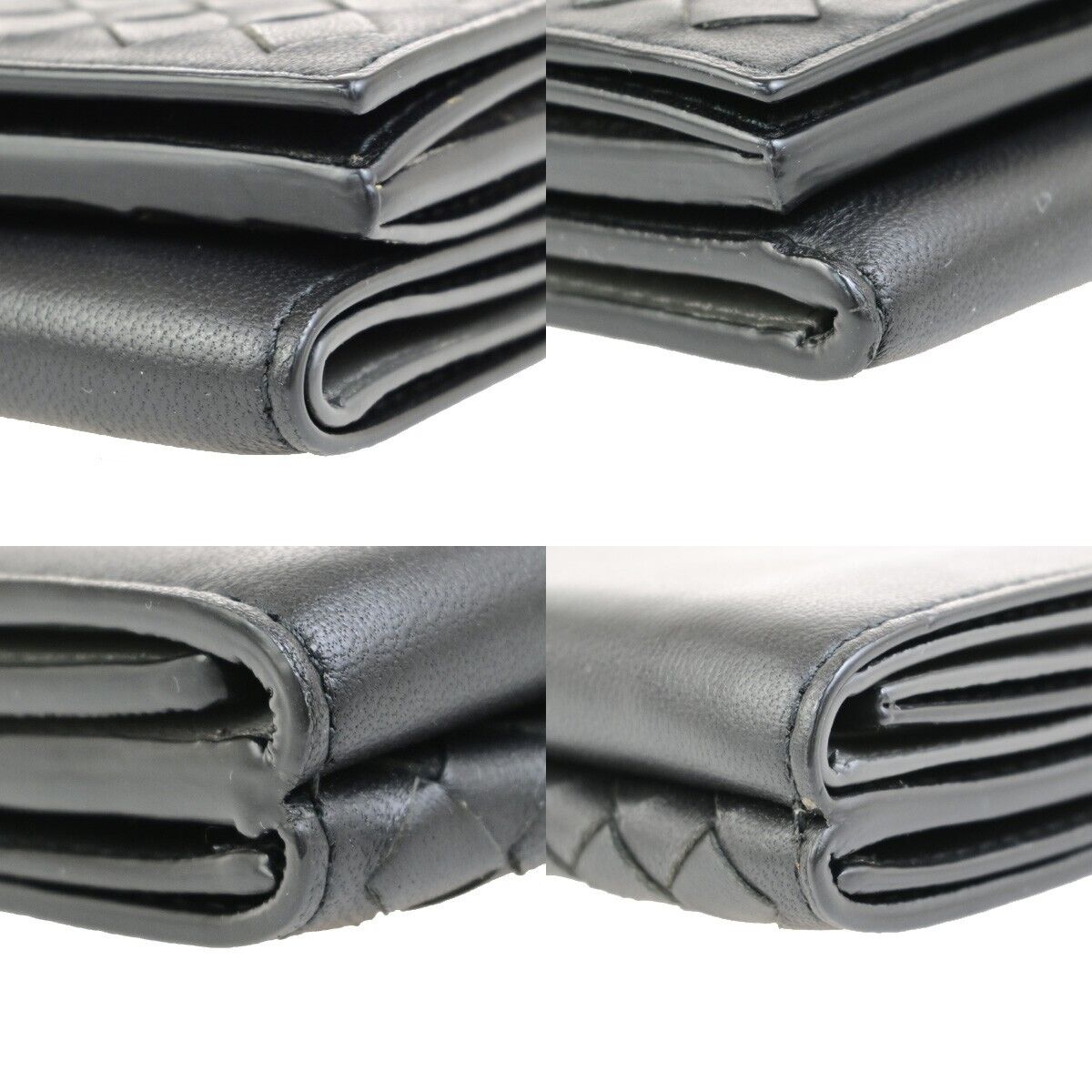 BOTTEGA VENETA INTRECCIATO Trifold Wallet Purse Leather Black Italy 31FB313