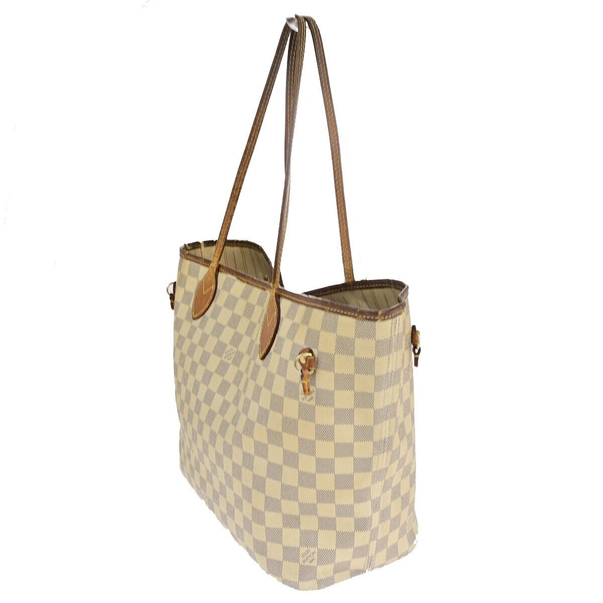 LOUIS VUITTON Neverfull MM Shoulder Tote Bag Damier Azur White N51107 37SJ157