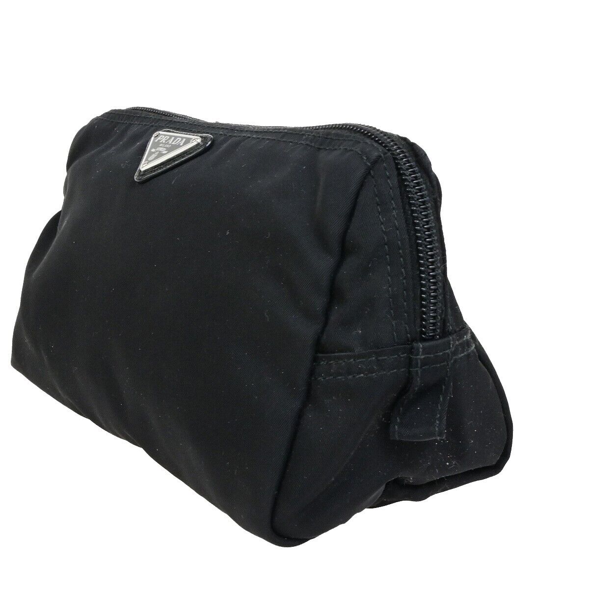 PRADA Logo Tessuto Cosmetic Pouch Nylon Leather Black Silver 32KA464