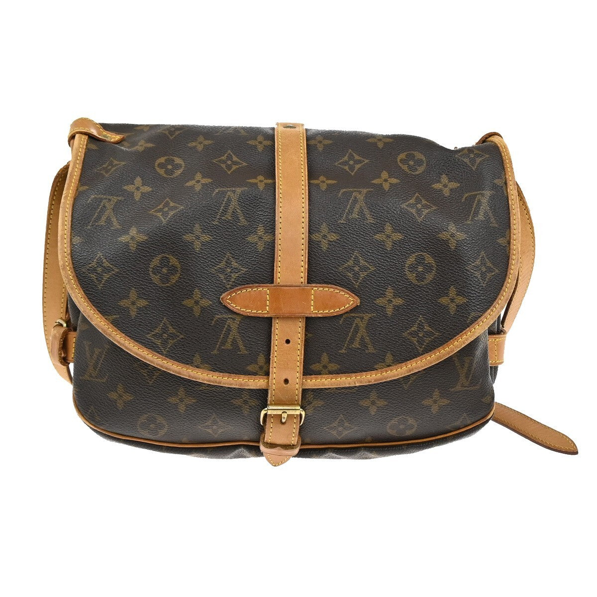 LOUIS VUITTON Logo Saumur 30 Shoulder Bag Monogram Leather Brown M42256 75EE234