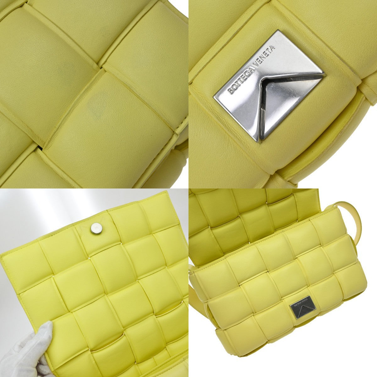 BOTTEGA VENETA Logo Padded Cassette Mini Shoulder Bag Leather Yellow 52RQ096