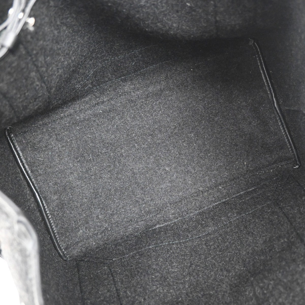 BALENCIAGA Logo Navy Cabas S Hand Bag Wool Felt Fabric Leather Black 30YH822