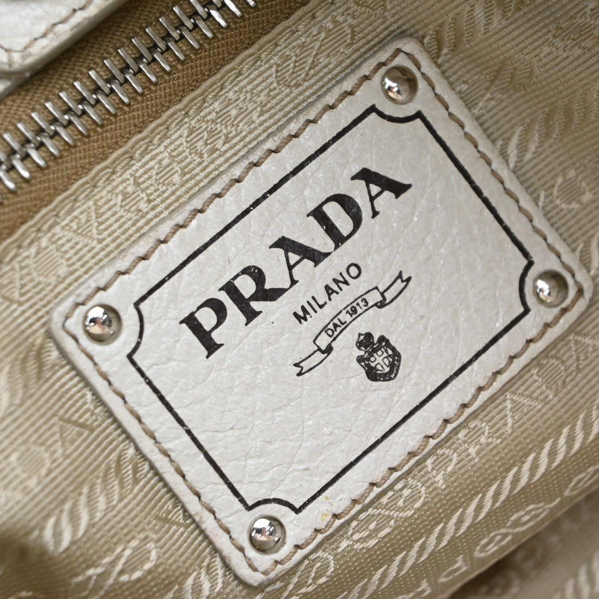 PRADA Logo Shoulder Bag Vitello Daino Leather White Italy 36KP574