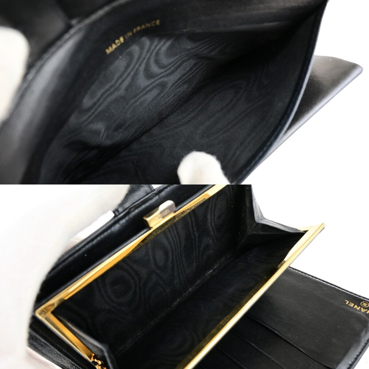 CHANEL CC LOGO Long Bifold Wallet Grained Calfskin Leather Black France 16RK701