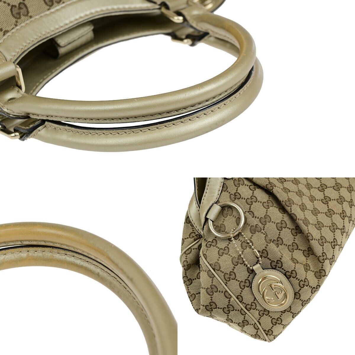 GUCCI Logo Sukey GG Pattern Shoulder Bag Canvas Leather Gold Brown GHW 35EC974