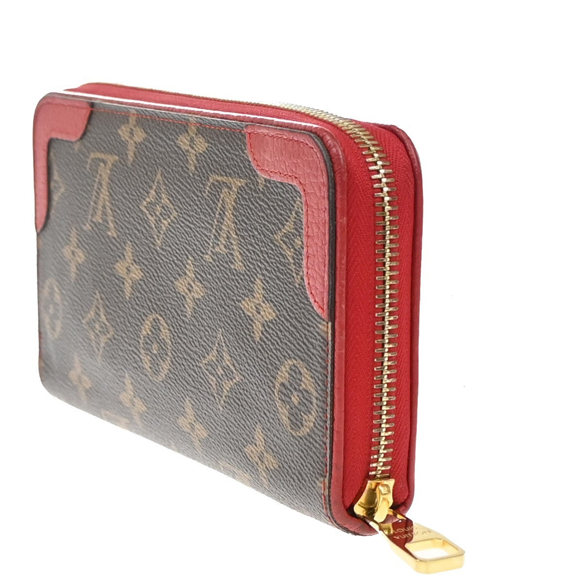 LOUIS VUITTON LV Long Zippy  Wallet Monogram Retiro Brown Red M61187 80KB377
