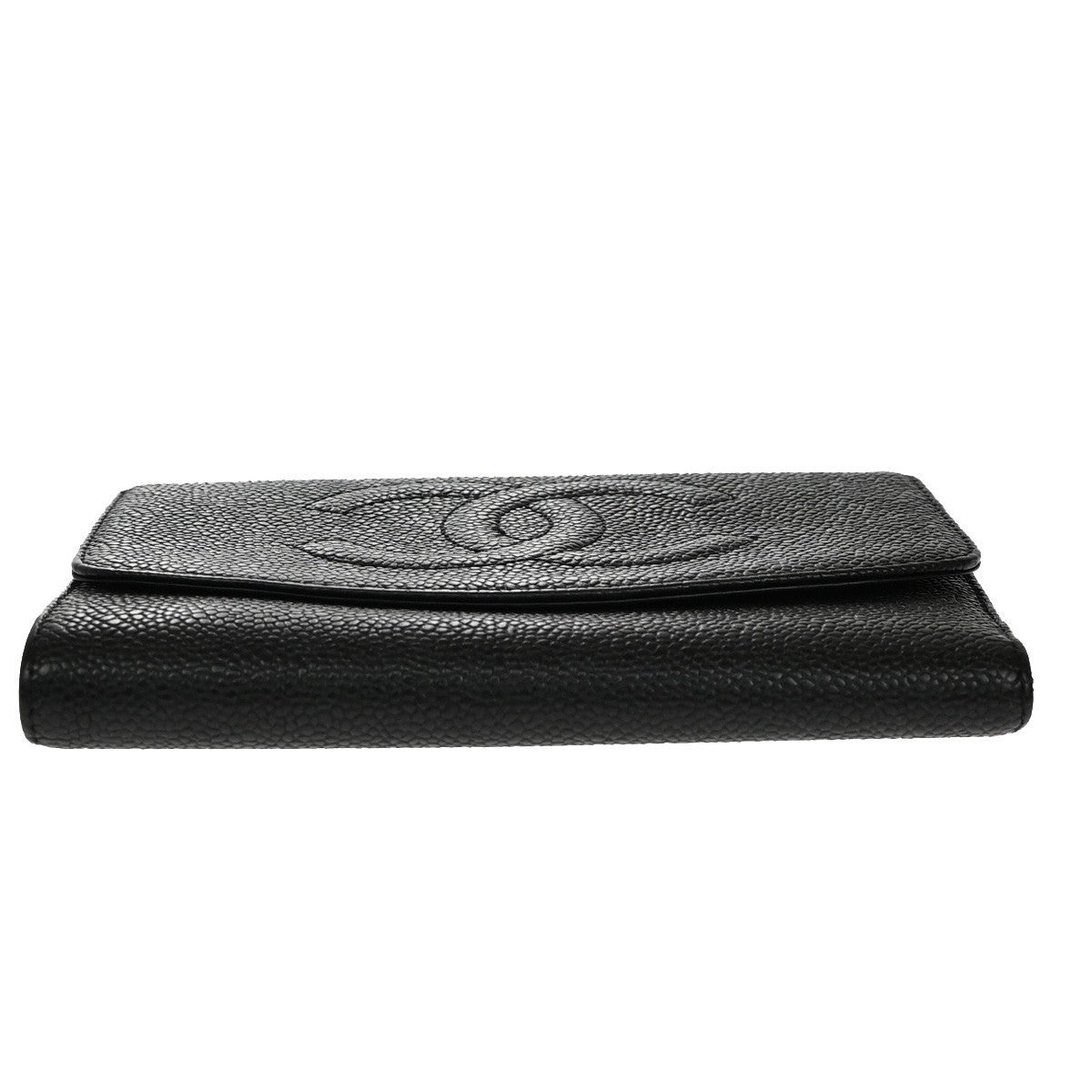 CHANEL CC Trifold Compact Wallet Grained Calfskin Leather Black Vintage 79RF500