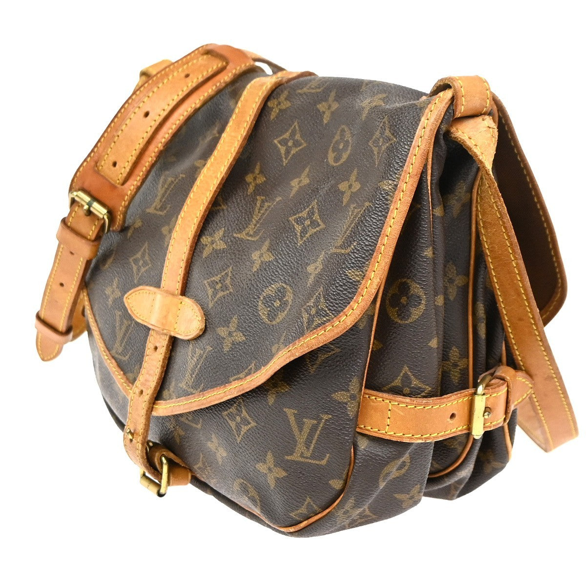 LOUIS VUITTON Logo Saumur 30 Shoulder Bag Monogram Leather Brown M42256 32ZA139
