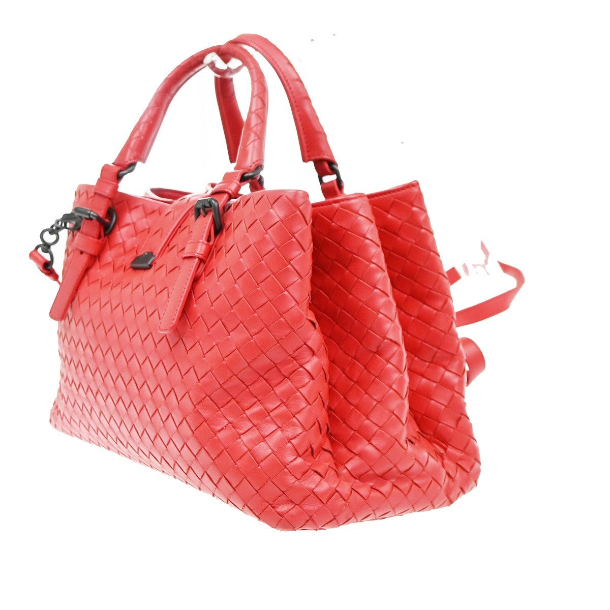 BOTTEGA VENETA Logo Intrecciato Roma 2way Shoulder Hand Bag Leather Red 91MA415