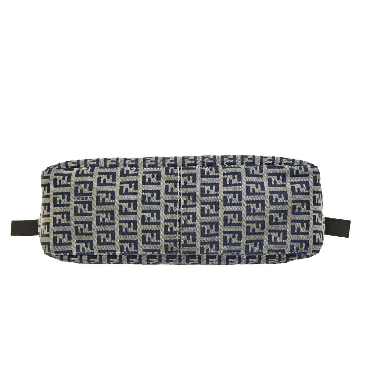 FENDI Logo Zucchino Pattern Shoulder Bag Canvas Leather Navy Blue Silver 70EE283