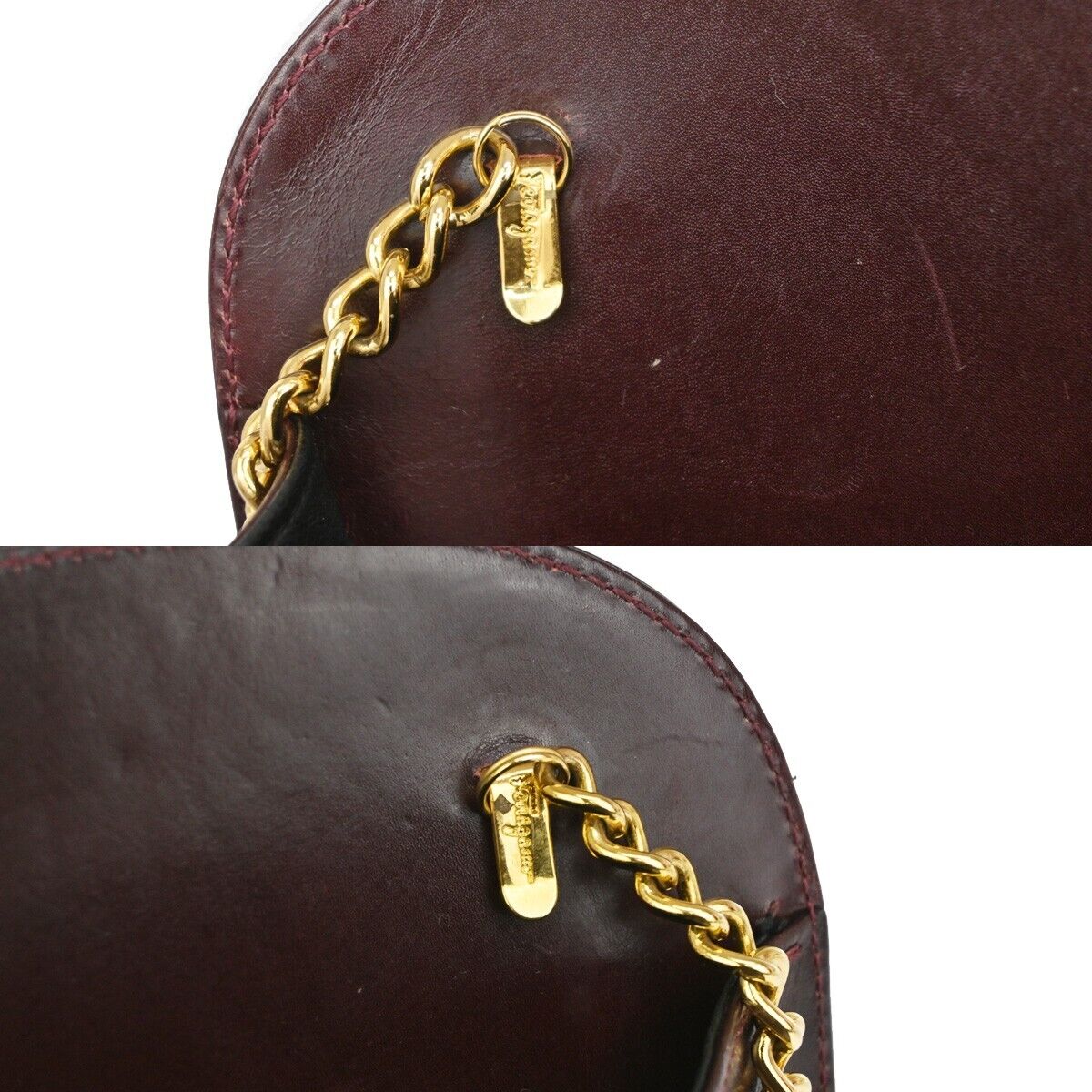 SALVATORE FERRAGAMO Chain Gancini 2Way Shoulder Clutch Bag Leather BX 39EA565