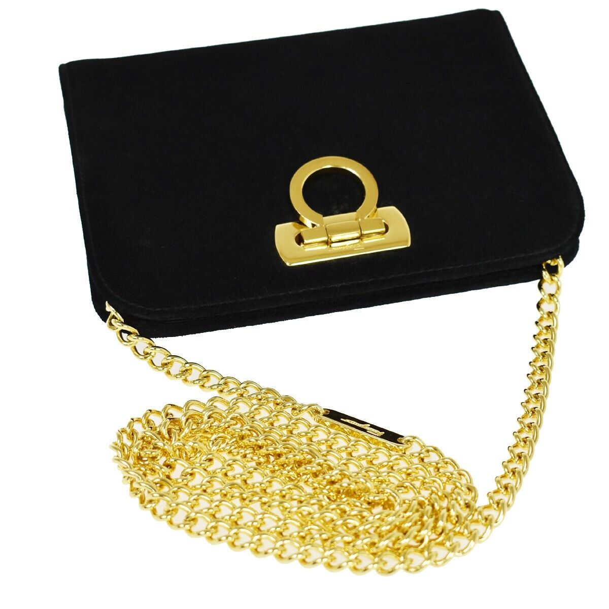 SALVATORE FERRAGAMO 2Way Chain Gancini Shoulder Bum Bag Suede Leather BK 65RC966