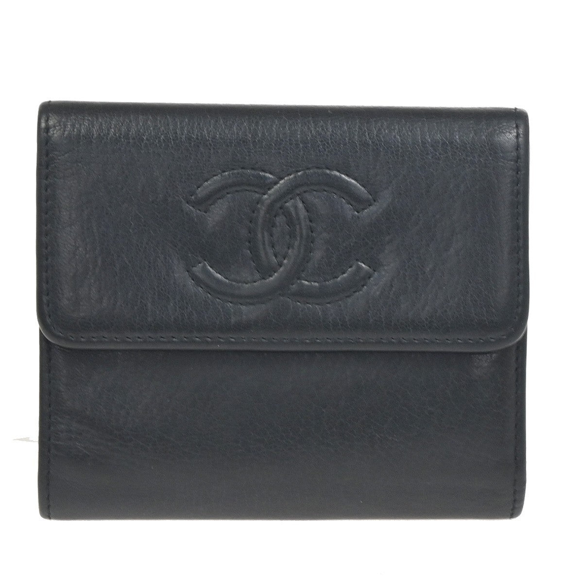 CHANEL CC Logo Timeless Trifold Mini Wallet Leather Black GHW Spain 68KC755