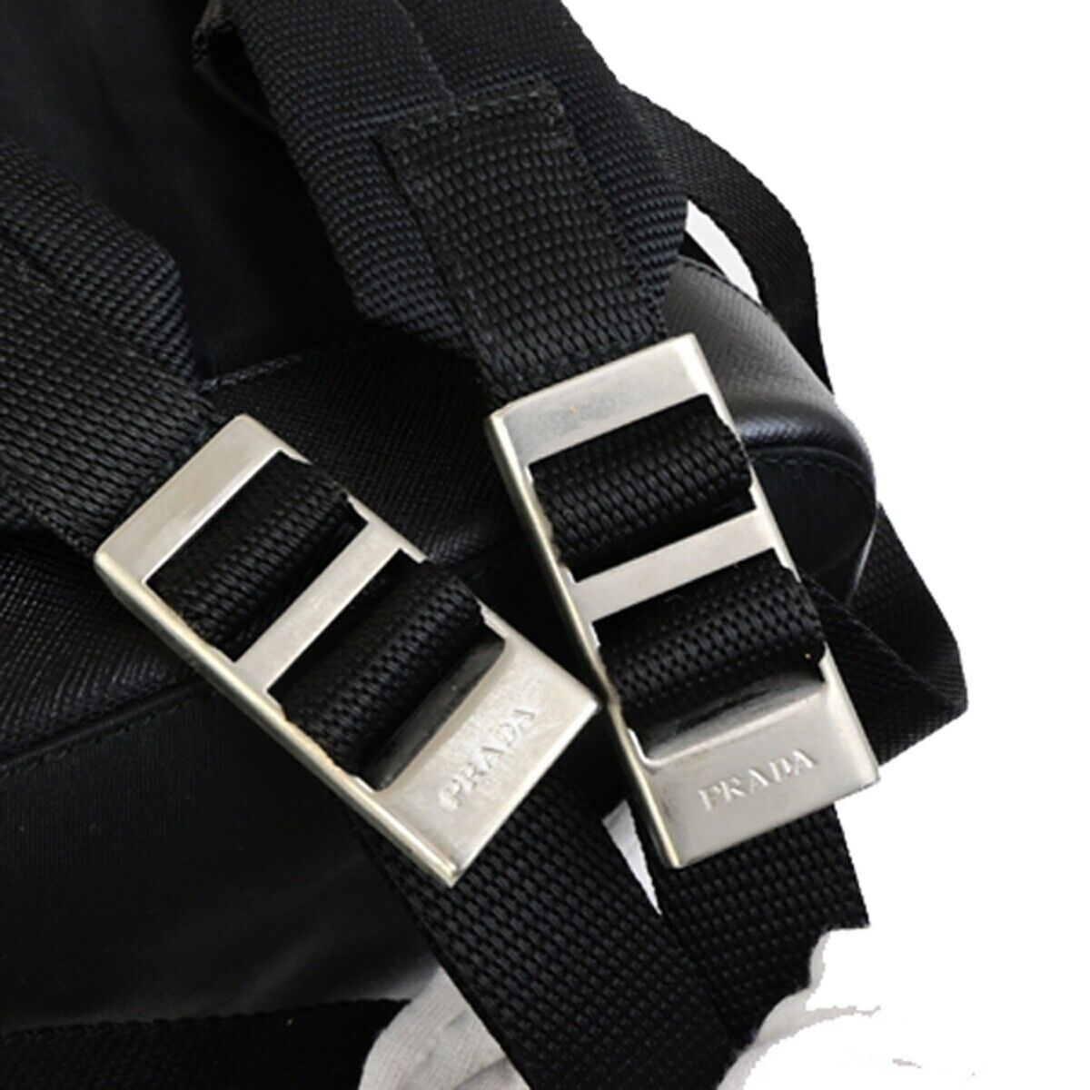 PRADA MILANO Logo Backpack Bag Nylon Leather Black Silver Made In Italy 83KA433