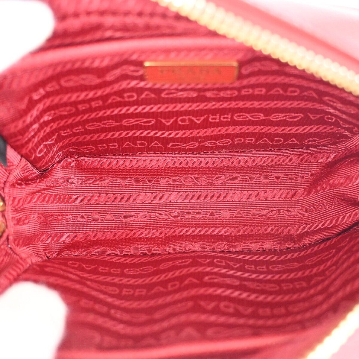 PRADA Saffiano Mini Crossbody Shoulder Bag Leather Red Fuoco Gold Italy 42RJ471