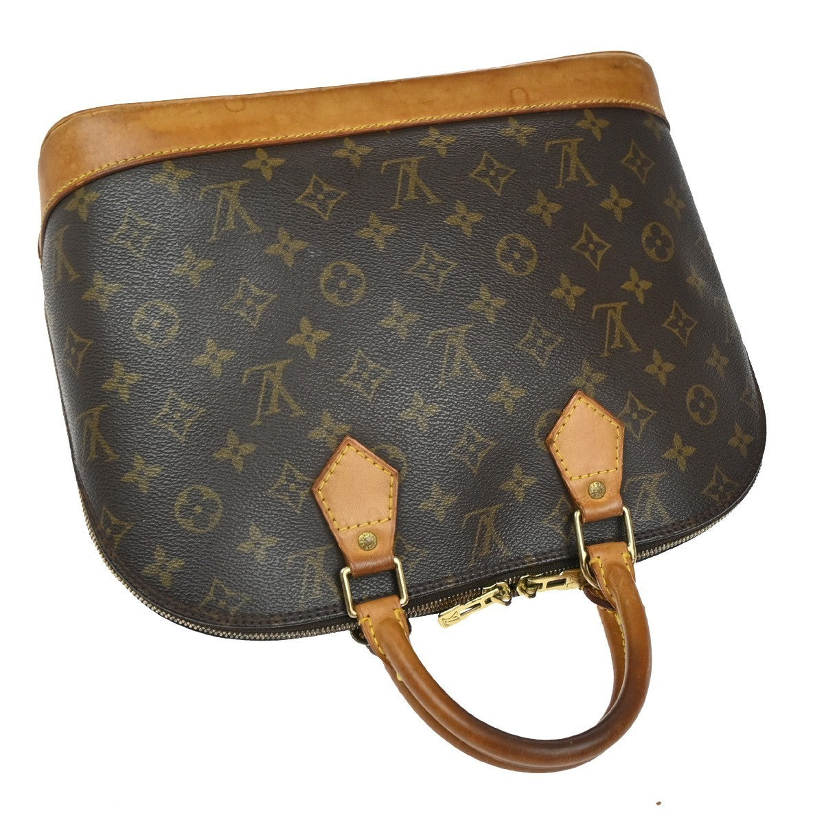LOUIS VUITTON LV Logo Alma Hand Bag Monogram Leather Brown France M51130 88TA543
